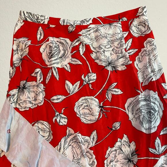 Red floral asymmetric midi skirt ruffle tiered, Y2K fairycore bohemian boho chic - Picture 3 of 6